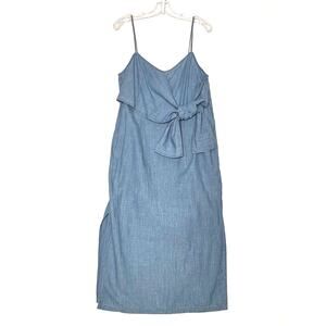Topshop Sleeveless Tie Denim Midi Dress Blue Womens 8